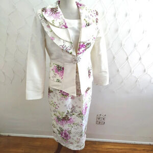 Nicole Ashley 3 Piece Suit / White & Floral / Size 4